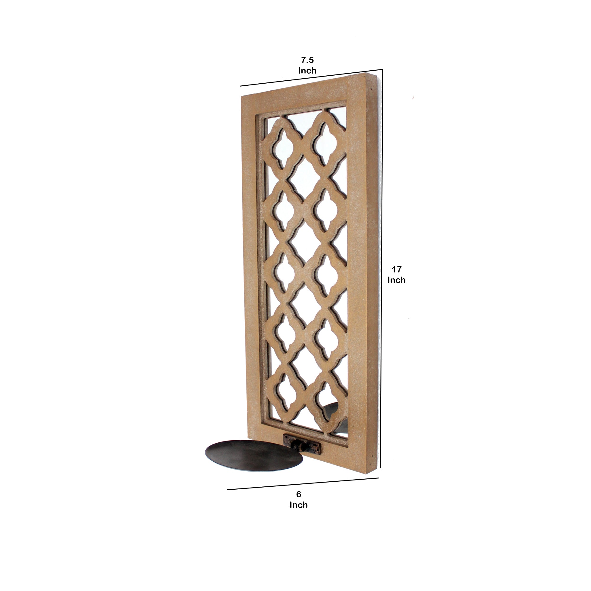 Wooden Rectangular Candle Holder With Quatrefoil Pattern Brown And Silver-zoom-5