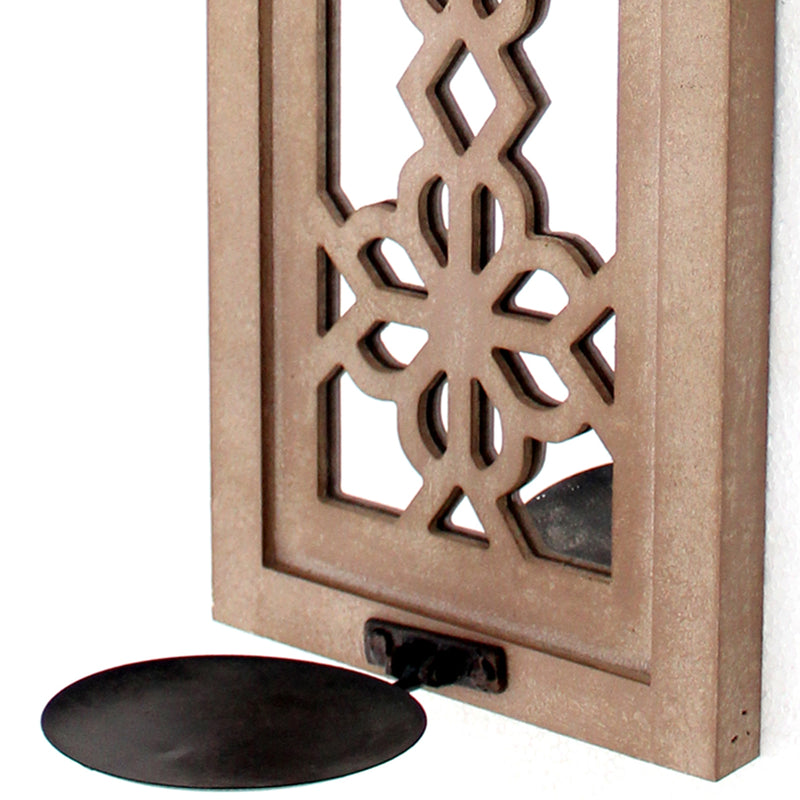 Rectangular Wood Candle Holder With Floral Lattice Design Set Of 2 brown-zoom-