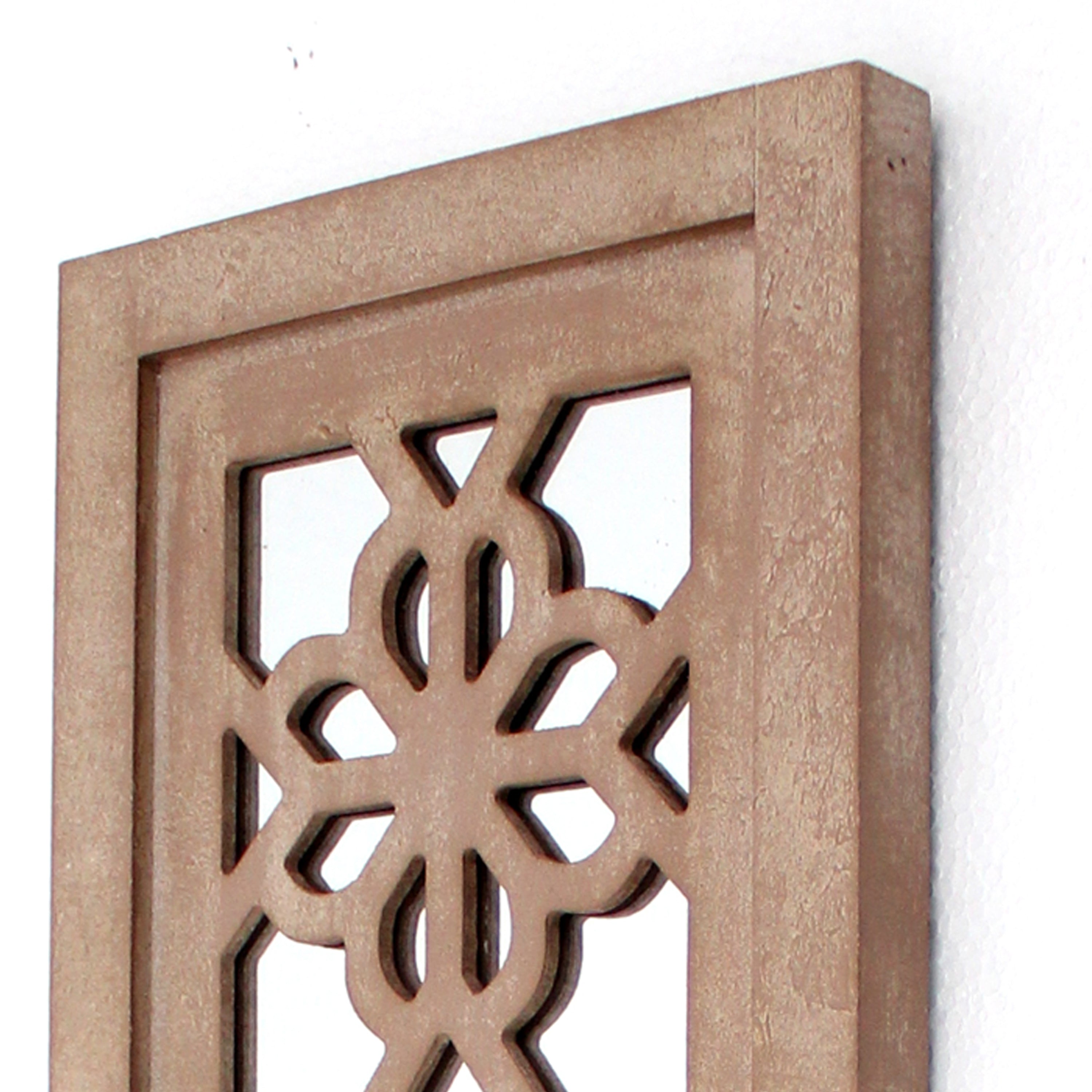 Rectangular Wood Candle Holder With Floral Lattice Design Set Of 2 brown-zoom-4