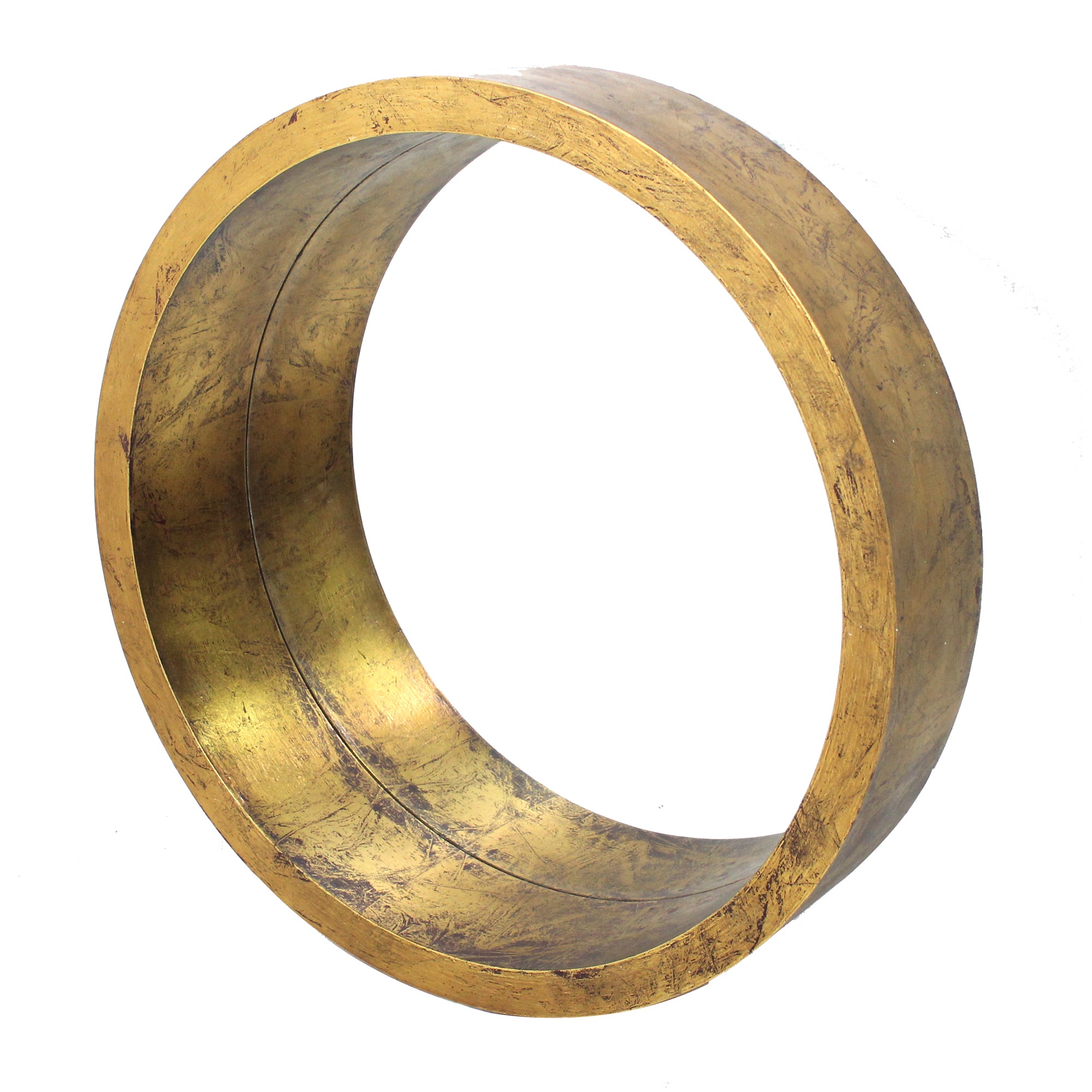 Rustic Style Wall Mirror With Round Tray Shape Frame, Gold And Silver-zoom-1