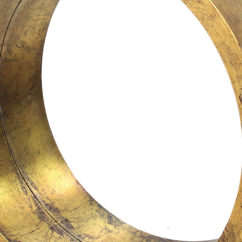Rustic Style Wall Mirror With Round Tray Shape Frame, Gold And Silver-zoom-