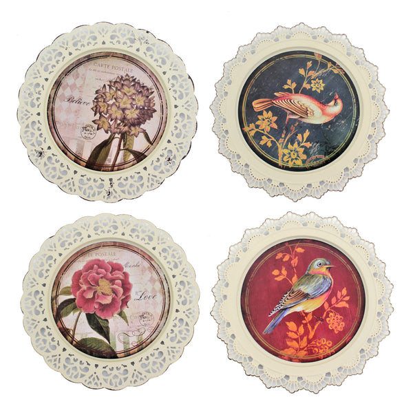 4 Piece Plate Design Wall Decor With Nature Inspired Theme Multicolor