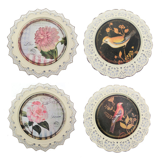 4 Piece Transitional Plate Design Wall Decor With Nature Theme Multicolor