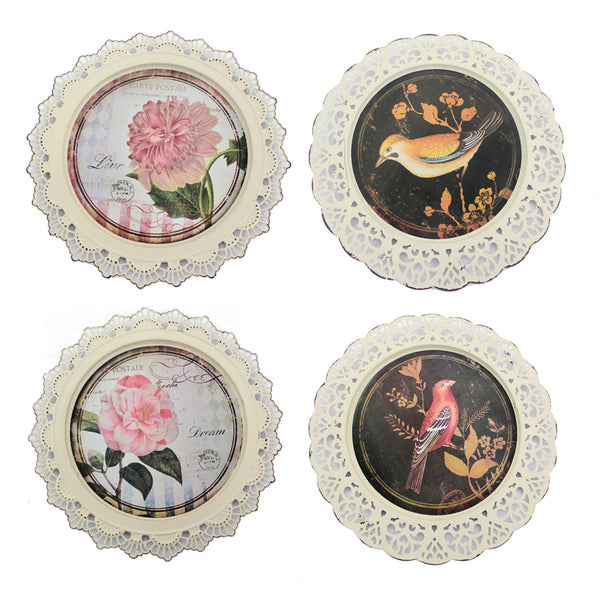 4 Piece Transitional Plate Design Wall Decor With Nature Theme Multicolor