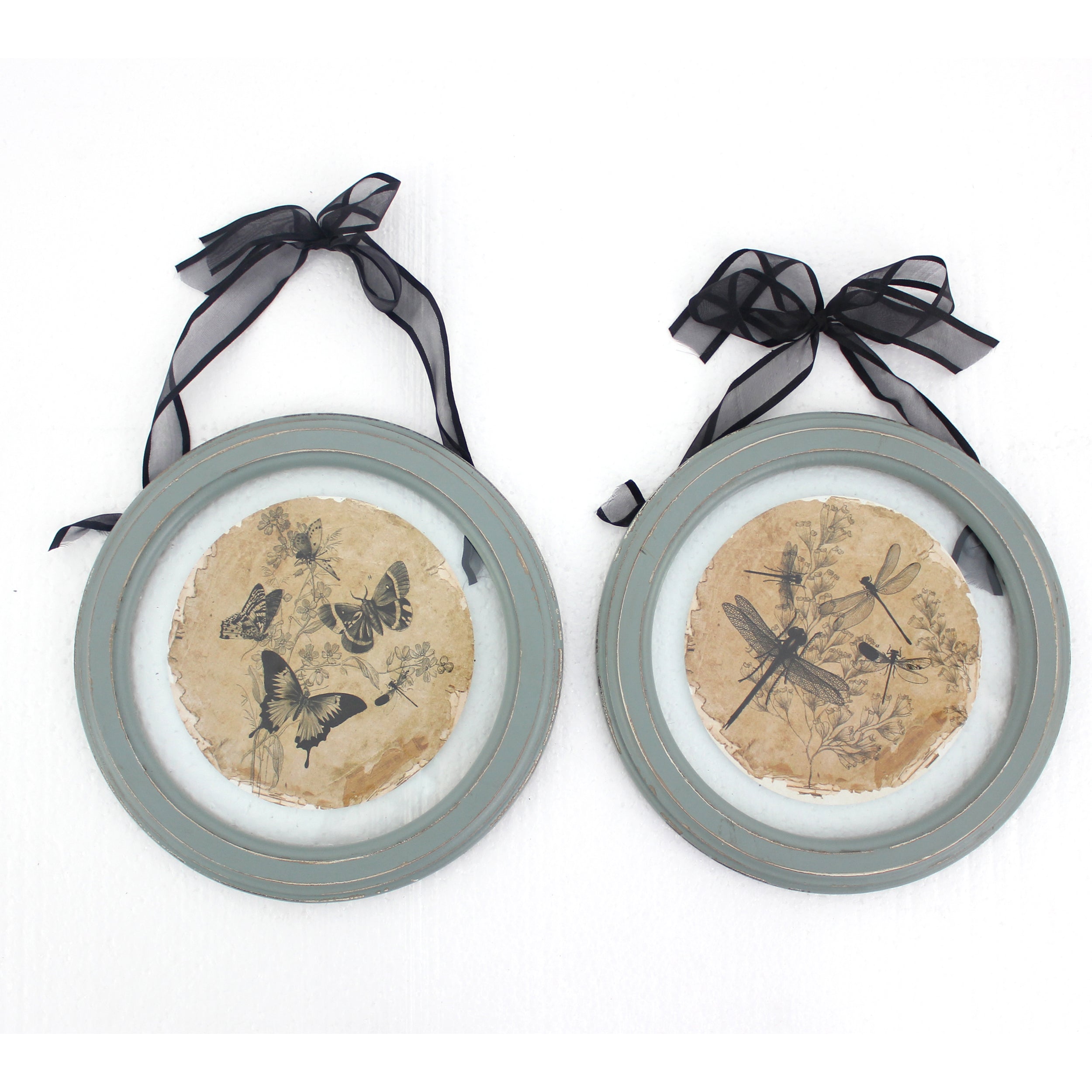 2 Piece Glass Plate Design Wall Decor With Ribbon Hanging Gray And Clear-zoom-1