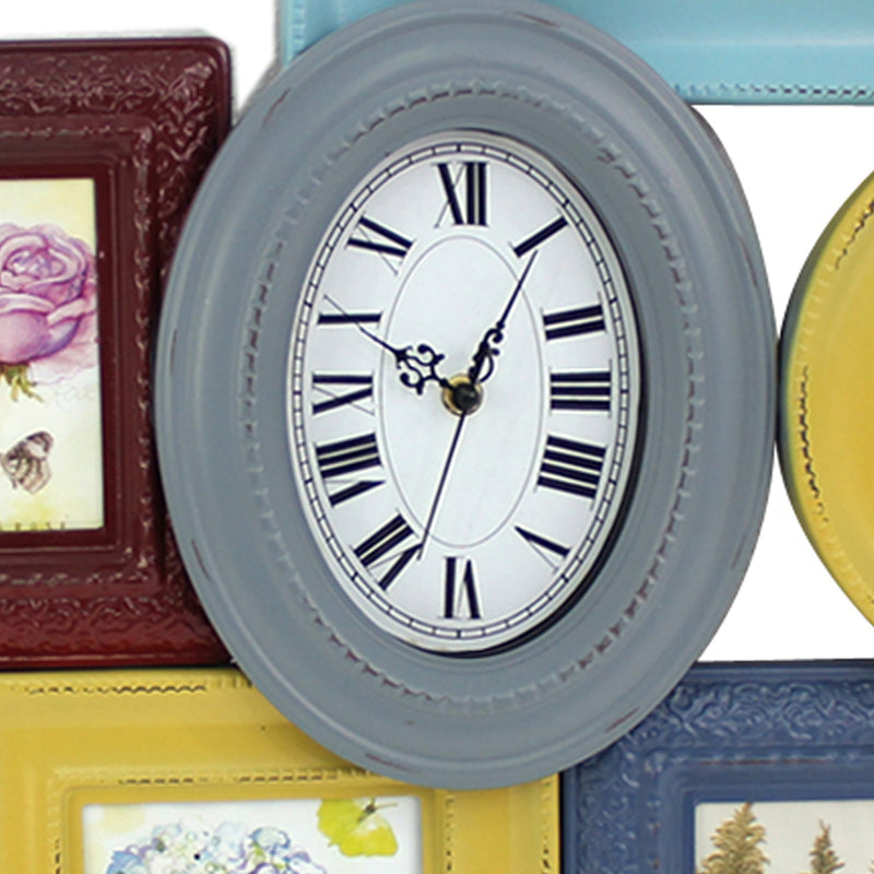 7 Piece Wall Decor With Oval Shape Clock At Centre Multicolor-zoom-