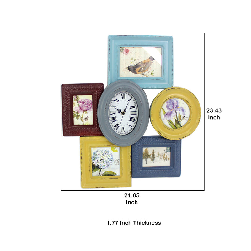 7 Piece Wall Decor With Oval Shape Clock At Centre Multicolor-zoom-
