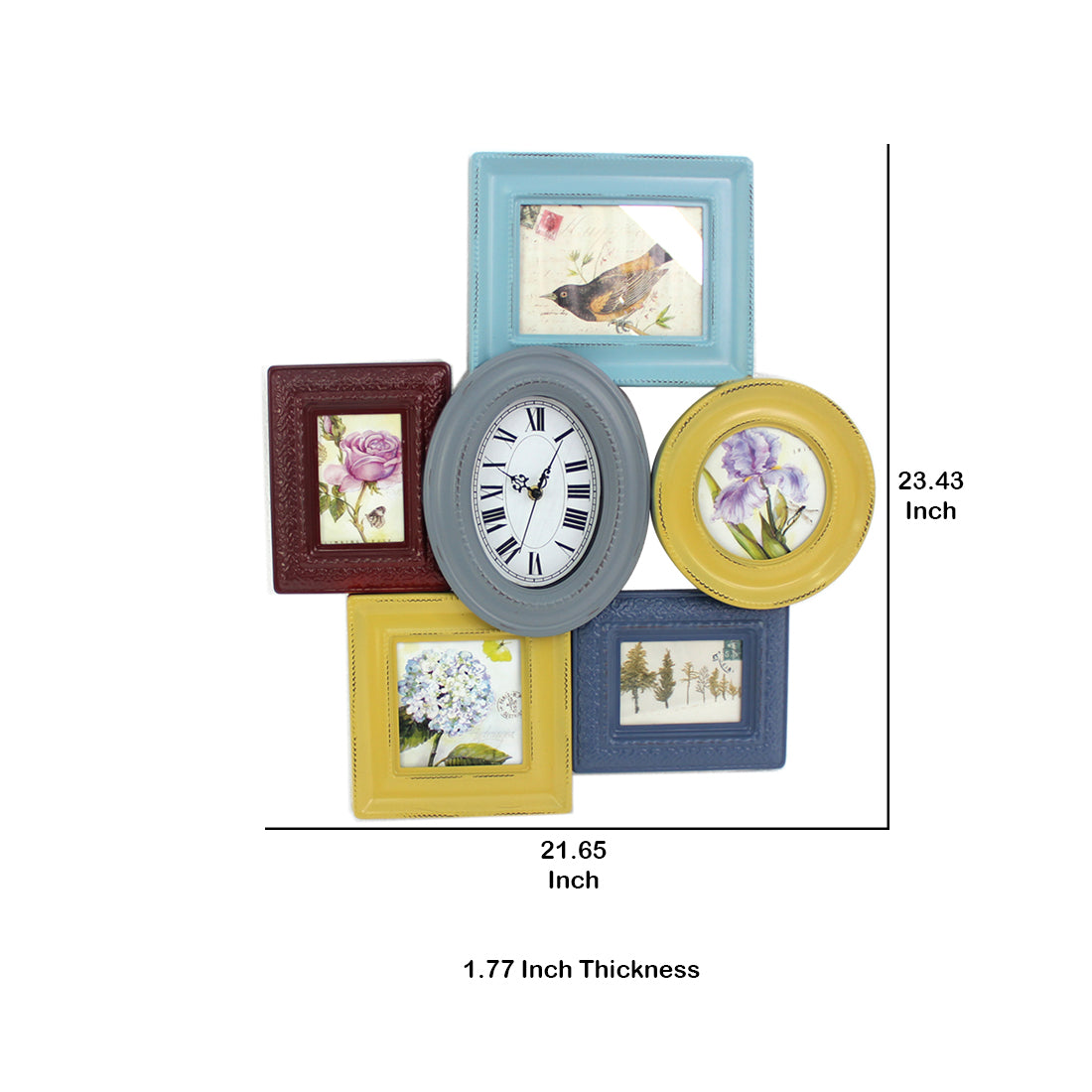 7 Piece Wall Decor With Oval Shape Clock At Centre Multicolor