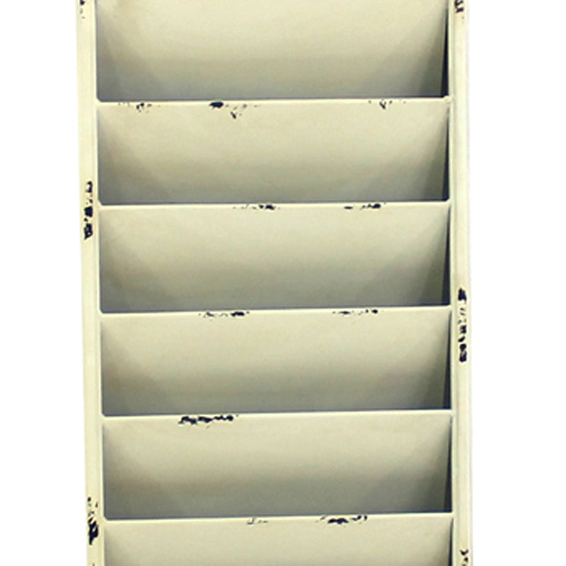 Antique Rustic Style Clock Design Wall Organizer With 6 Slots White-zoom-