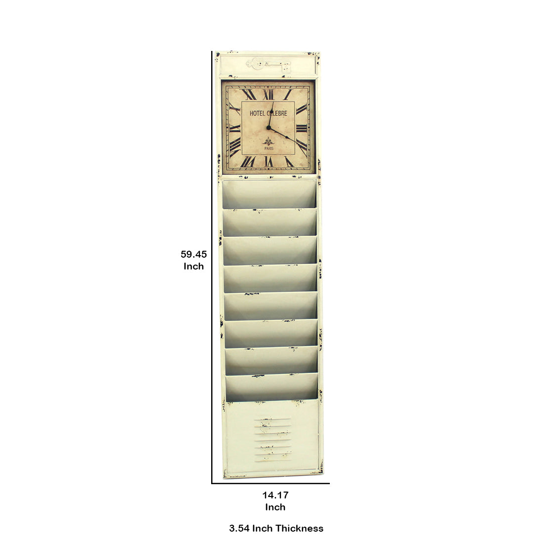 Antique Rustic Style Clock Design Wall Organizer With 6 Slots White-zoom-5