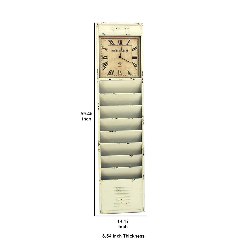 Antique Rustic Style Clock Design Wall Organizer With 6 Slots White-zoom-