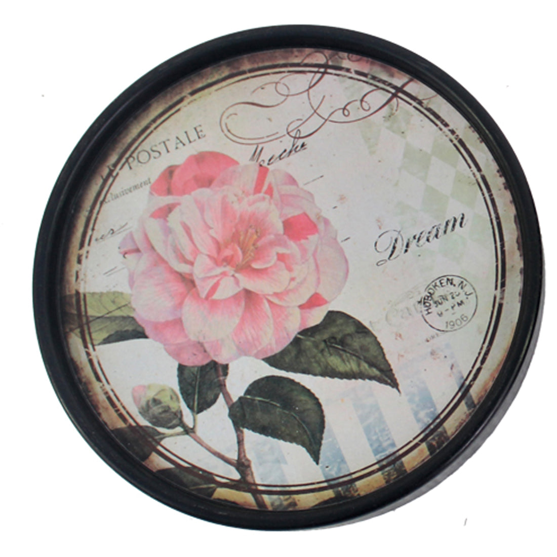 Plate Design Round Wall Decor With Floral And Scripted Pattern Multicolor