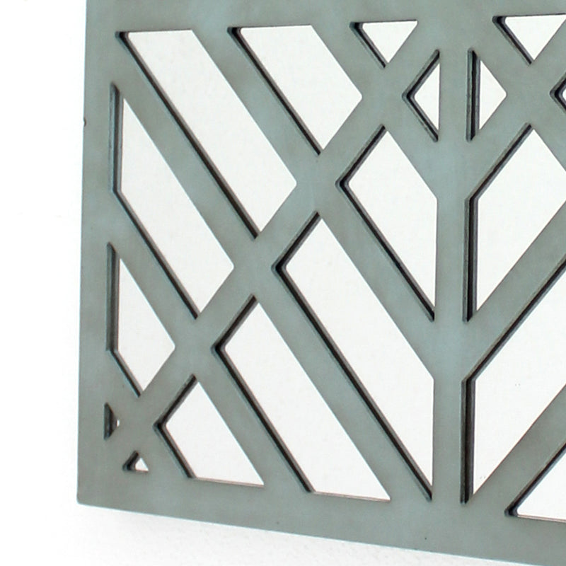 Contemporary Mirrored Wall Decor With Geometric Overlay On Top Blue And Silver-zoom-
