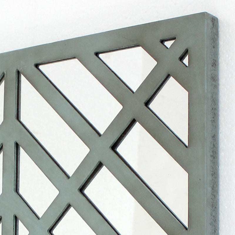 Contemporary Mirrored Wall Decor With Geometric Overlay On Top Blue And Silver-zoom-