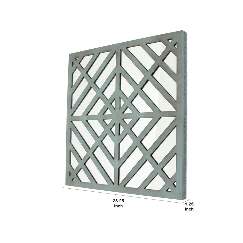 Contemporary Mirrored Wall Decor With Geometric Overlay On Top Blue And Silver-zoom-