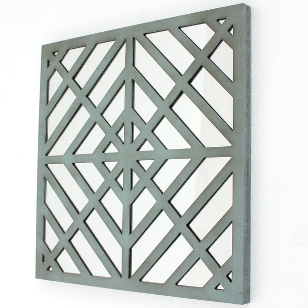 Contemporary Mirrored Wall Decor With Geometric Overlay On Top Blue And Silver
