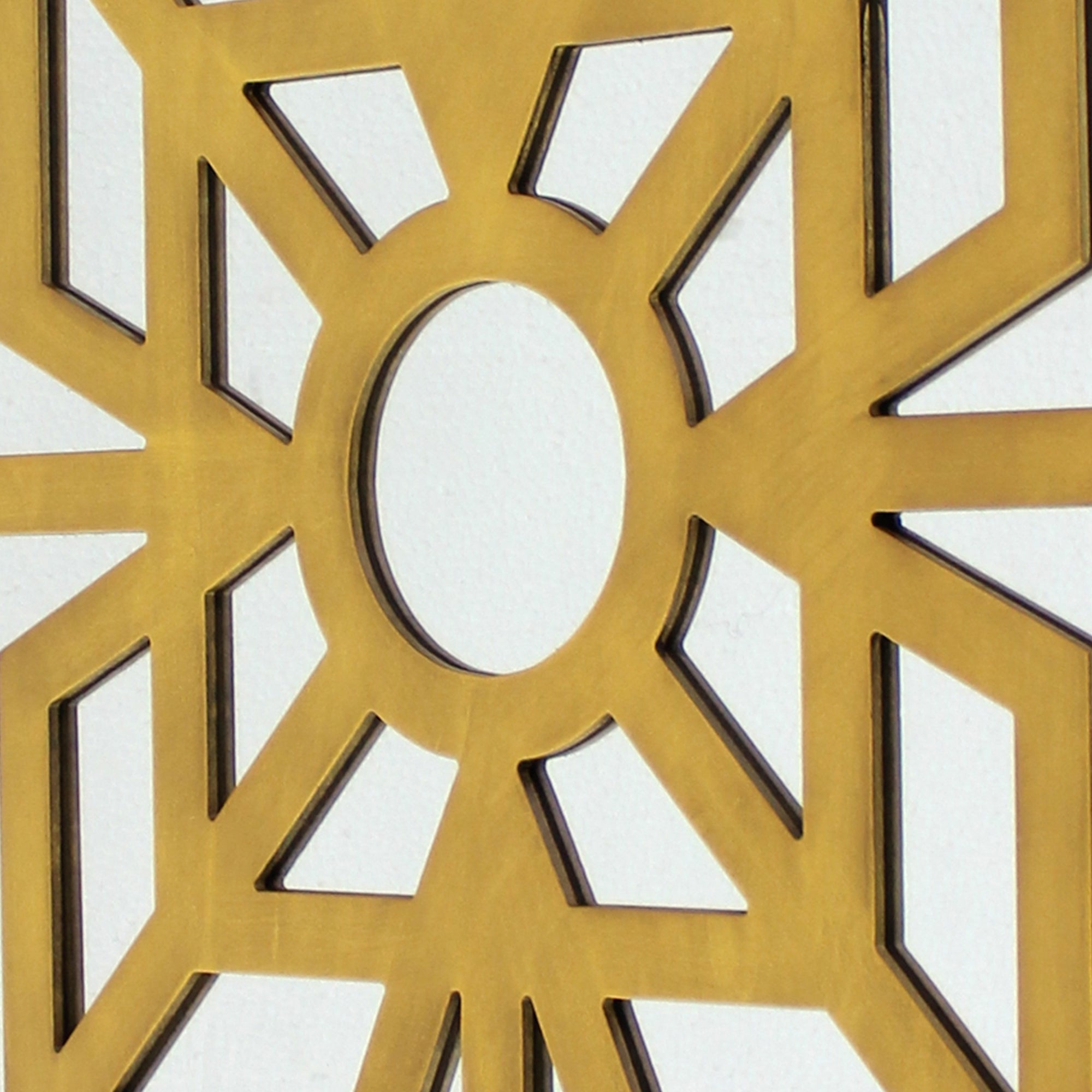 Mirrored Wall Decor With Wooden Floral Overlay On Top Gold And Silver-zoom-3