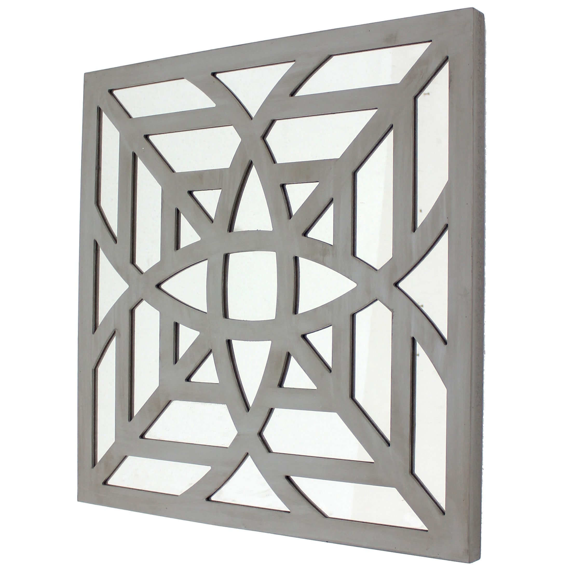 23 X 23 Mirrored Wall Decor With Geometric Wood Cut Out Gray-zoom-1