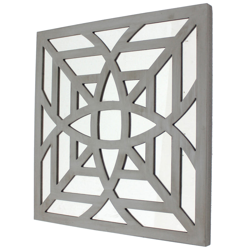 23 X 23 Mirrored Wall Decor With Geometric Wood Cut Out Gray-zoom-