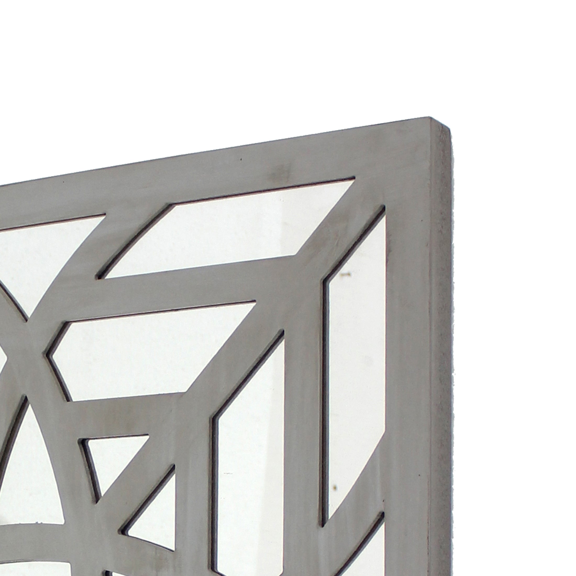 23 X 23 Mirrored Wall Decor With Geometric Wood Cut Out Gray-zoom-2