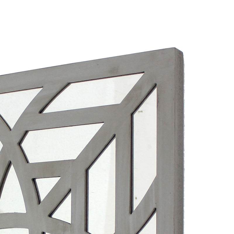 23 X 23 Mirrored Wall Decor With Geometric Wood Cut Out Gray-zoom-