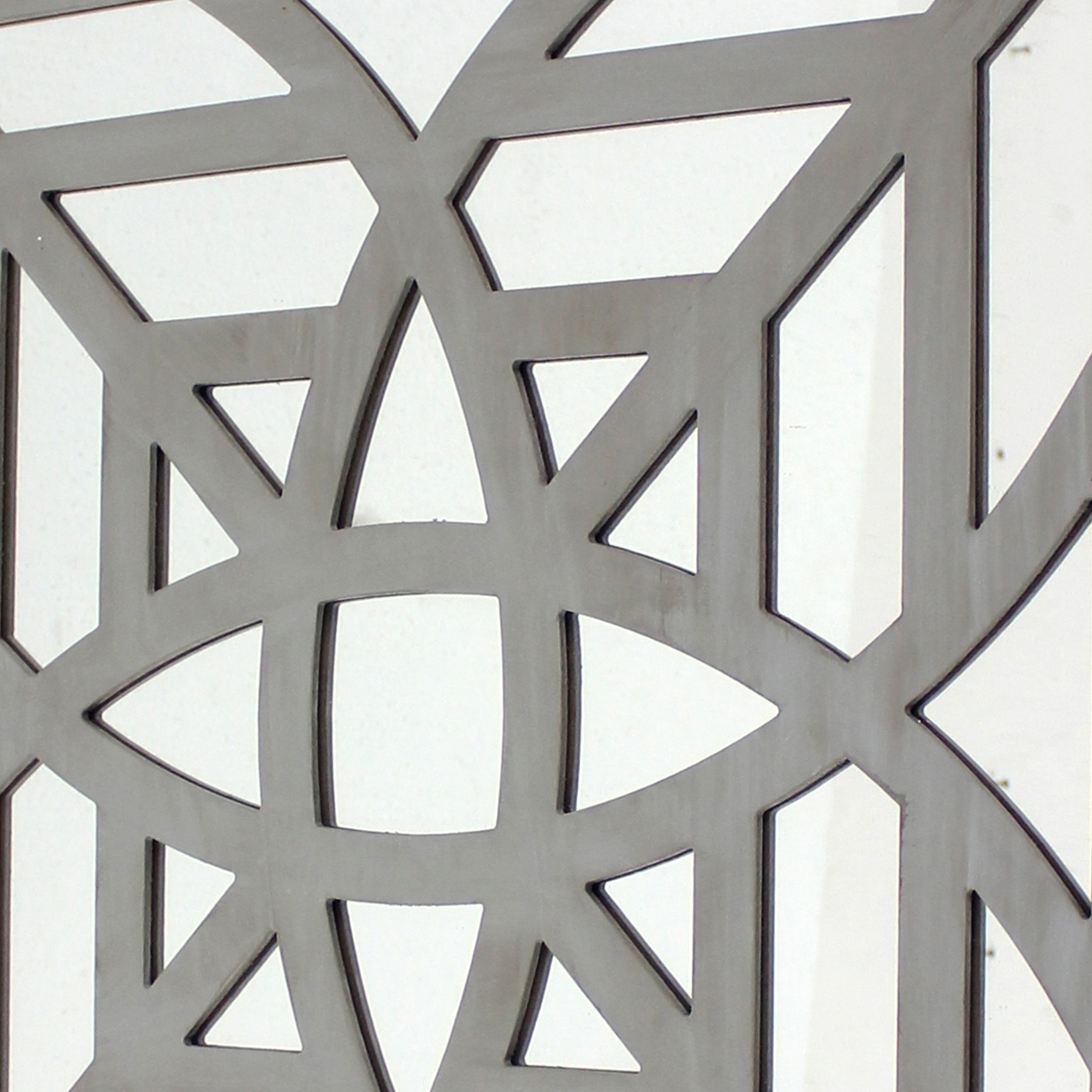 23 X 23 Mirrored Wall Decor With Geometric Wood Cut Out Gray-zoom-3