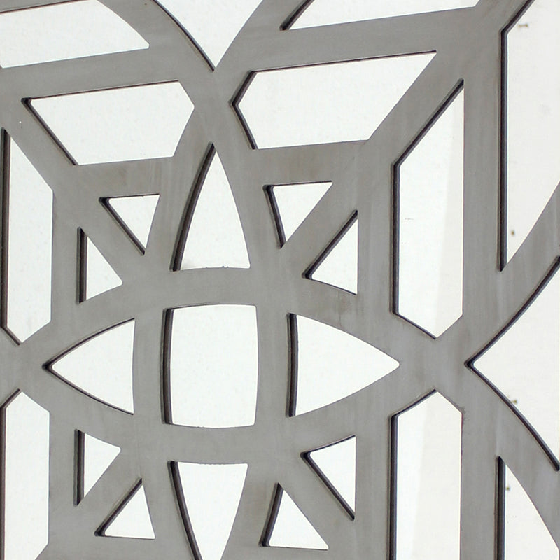 23 X 23 Mirrored Wall Decor With Geometric Wood Cut Out Gray-zoom-