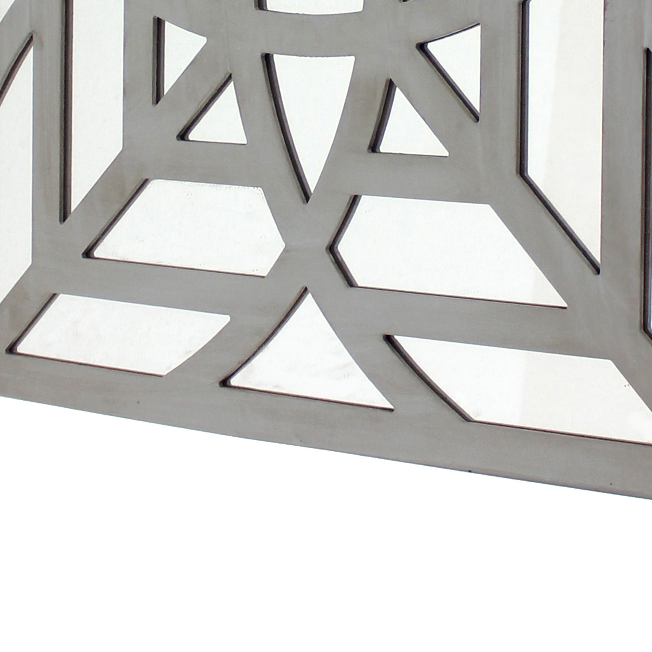 23 X 23 Mirrored Wall Decor With Geometric Wood Cut Out Gray-zoom-4