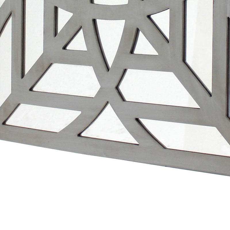 23 X 23 Mirrored Wall Decor With Geometric Wood Cut Out Gray-zoom-