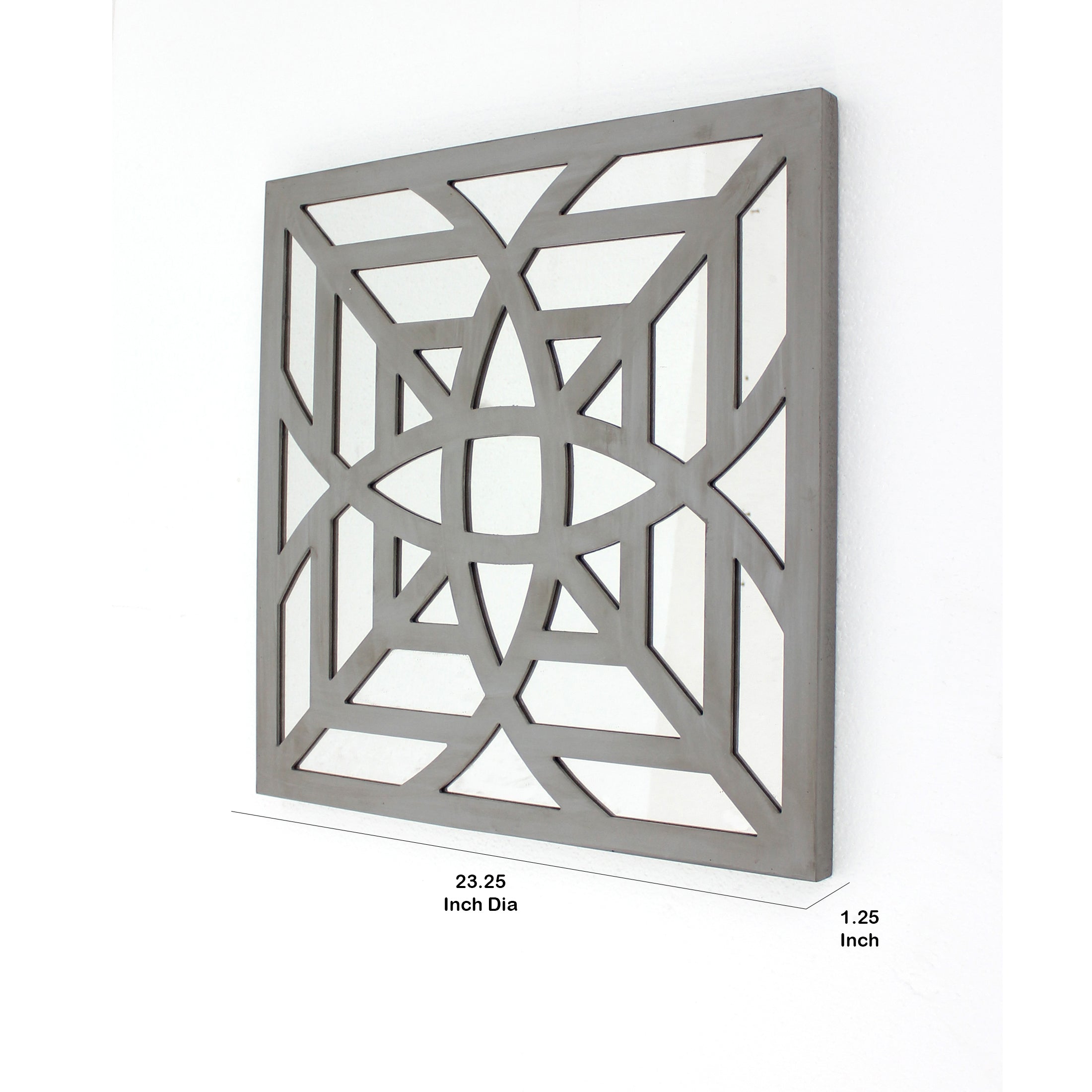 23 X 23 Mirrored Wall Decor With Geometric Wood Cut Out Gray-zoom-5