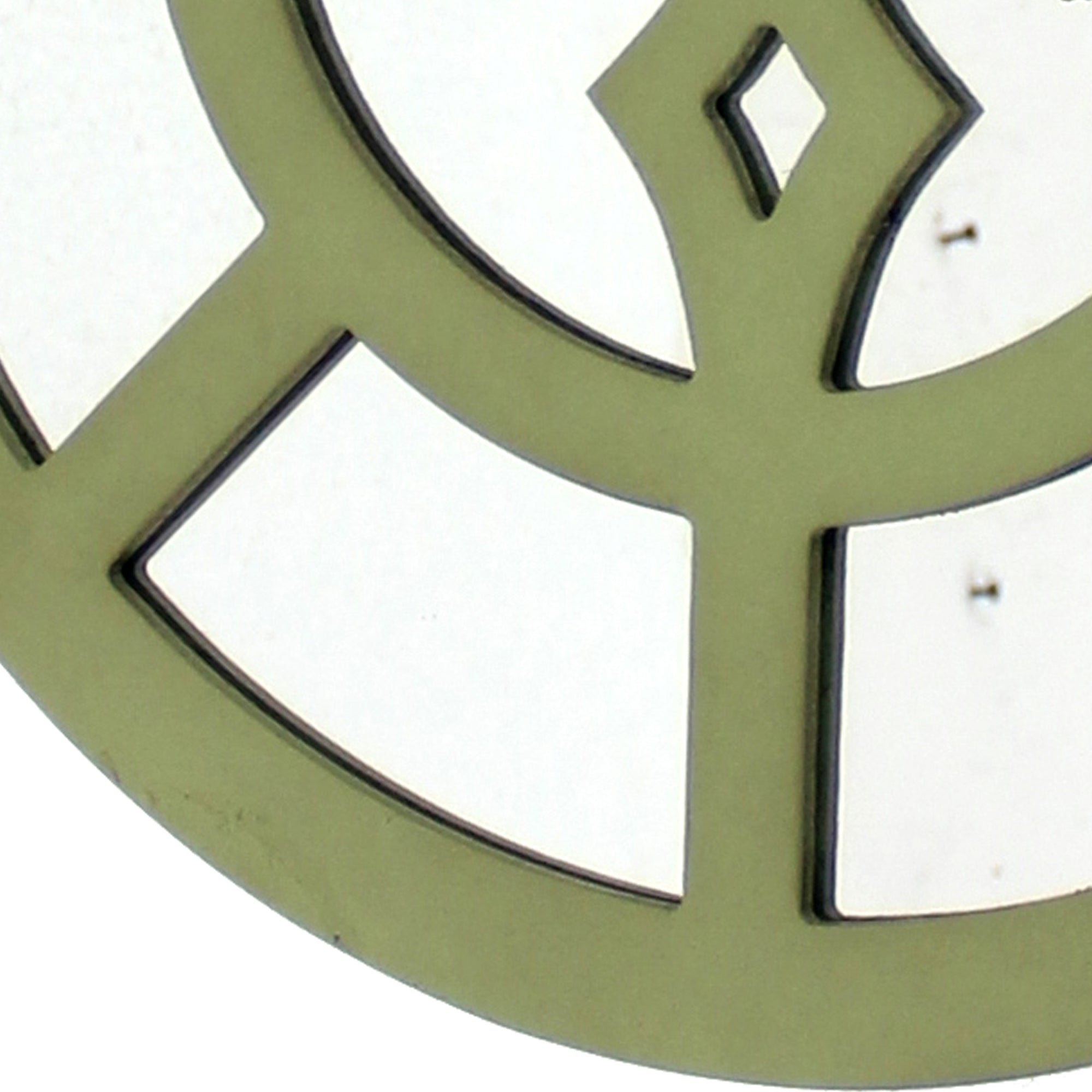 Round Wooden Wall Decor With Minimalist Pattern On Top Green And Silver