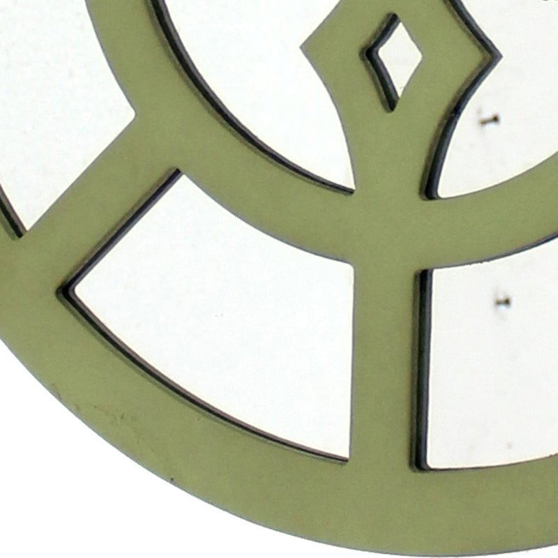 Round Wooden Wall Decor With Minimalist Pattern On Top Green And Silver-zoom-