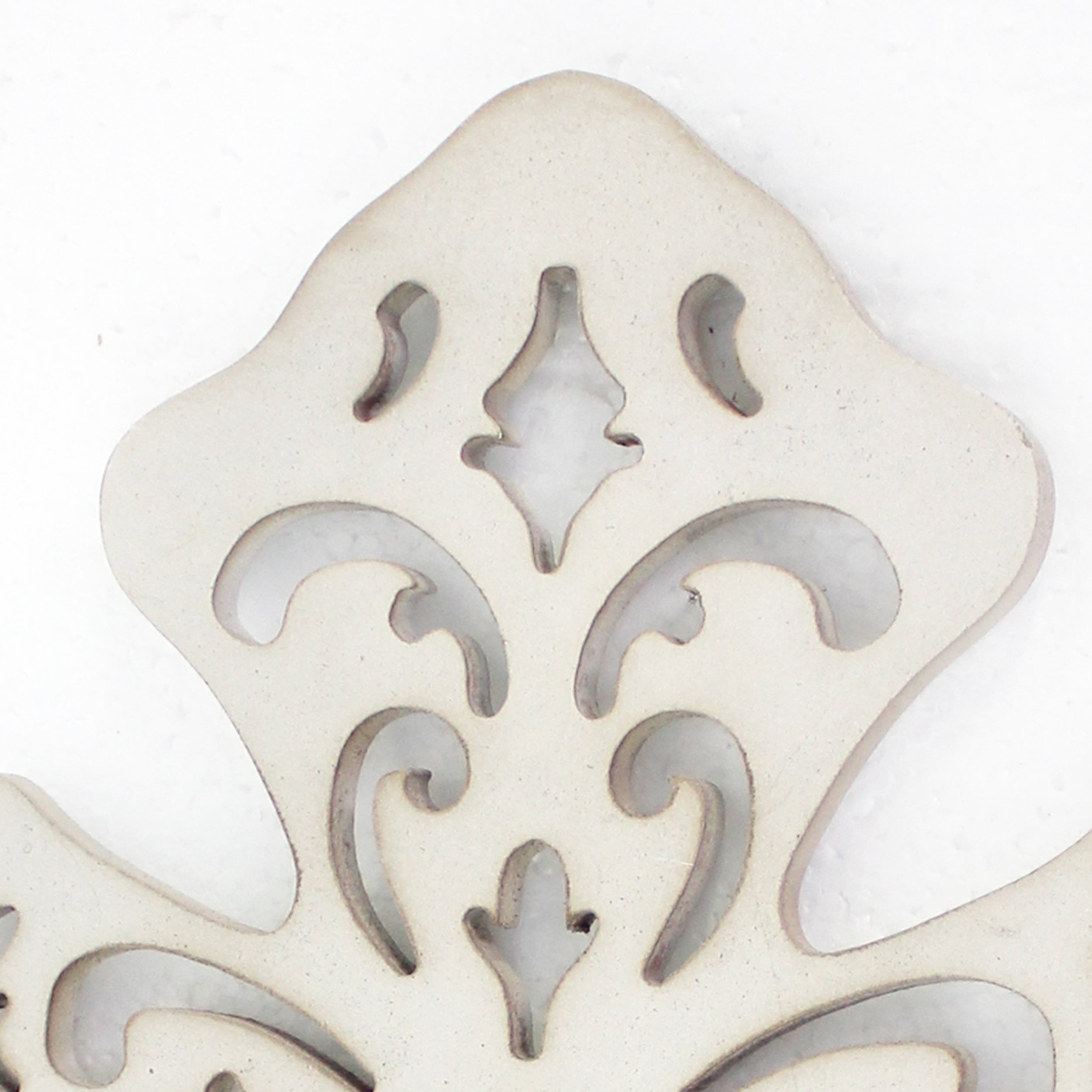 Cross Shaped Wooden Candle Holder With Scrolled Engravings White-zoom-4