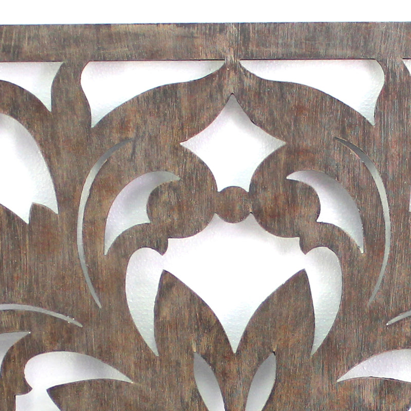 Traditional Square Shape Wooden Wall Decor With Floral Engraving Brown-zoom-