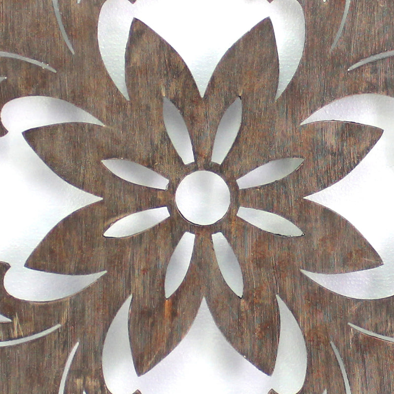 Traditional Square Shape Wooden Wall Decor With Floral Engraving Brown-zoom-