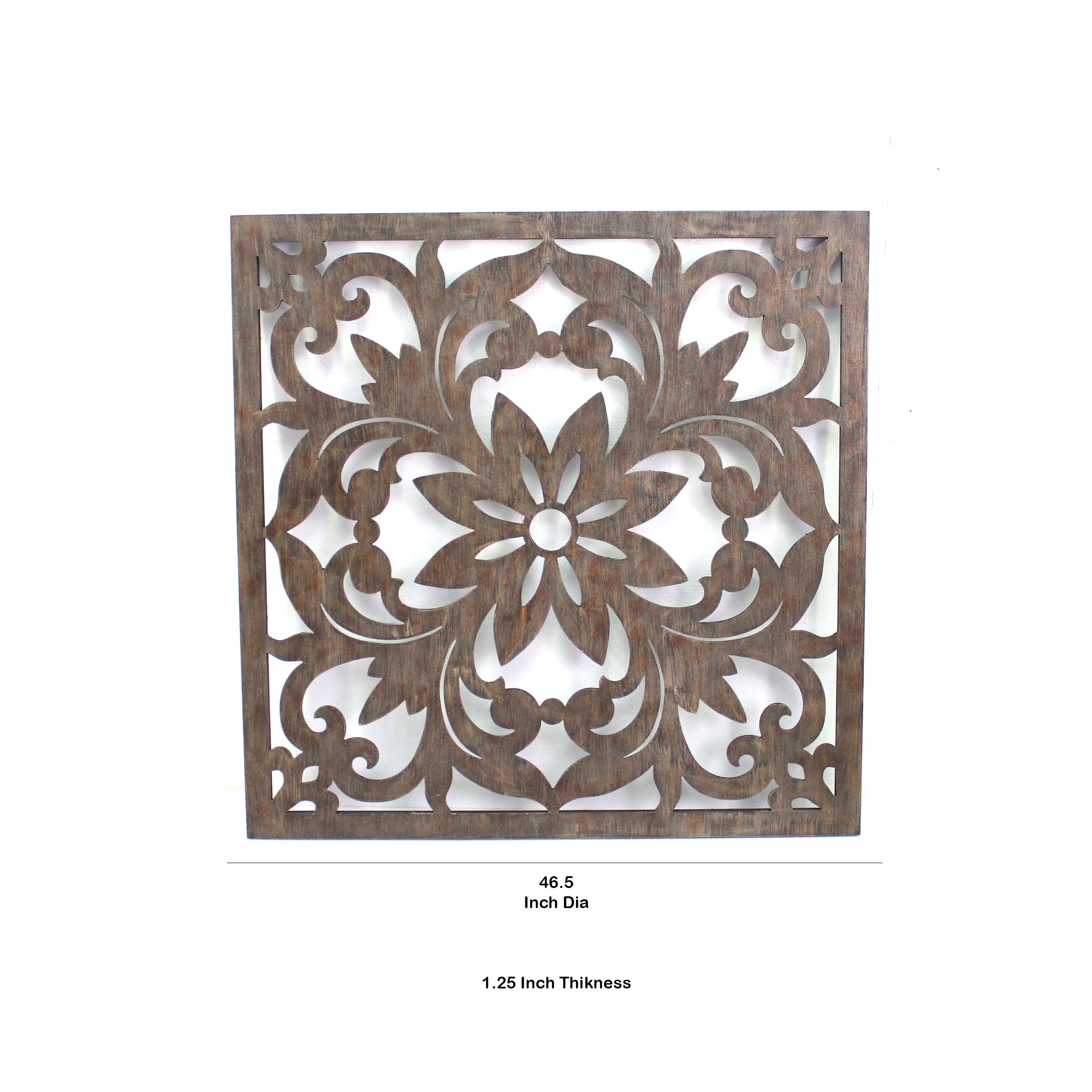 Traditional Square Shape Wooden Wall Decor With Floral Engraving Brown-zoom-5