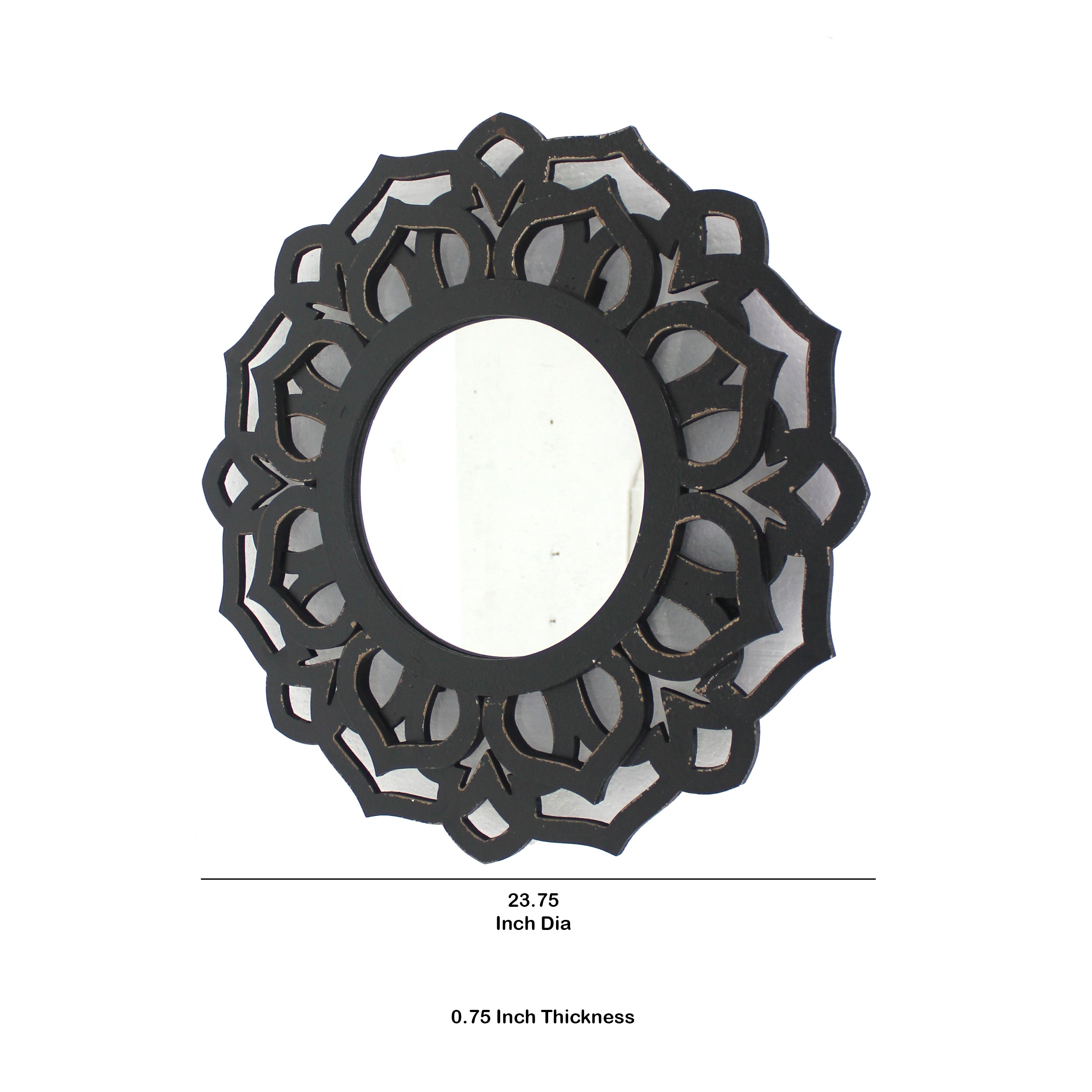 Wooden Mirror Blooming Lotus Wall Decor With Floral Engraving Black-zoom-1