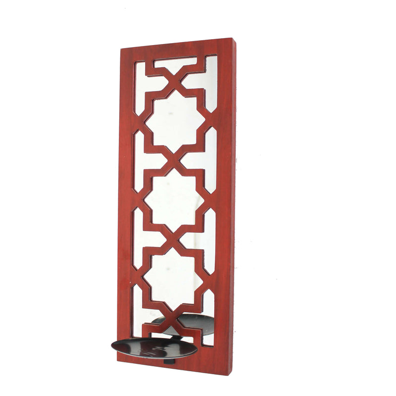 17 Inch Mirrored Wall Art Candle Holder Sconce Lattice Design Red-zoom-