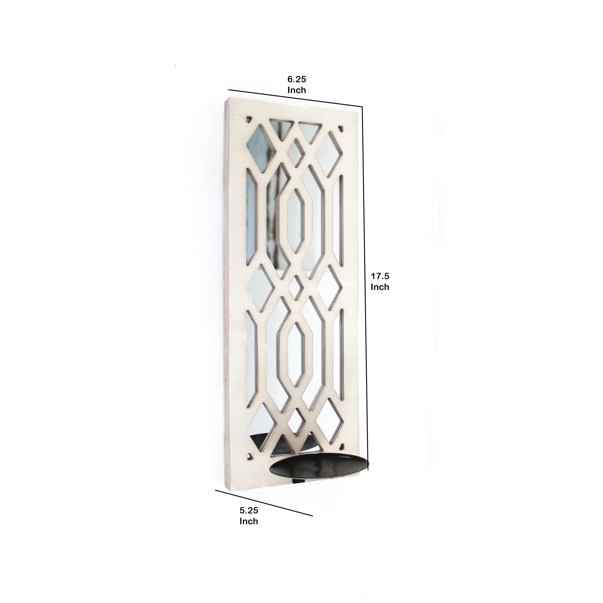 17 Inch Mirrored Wall Art Candle Holder Sconce Lattice Design White-zoom-5