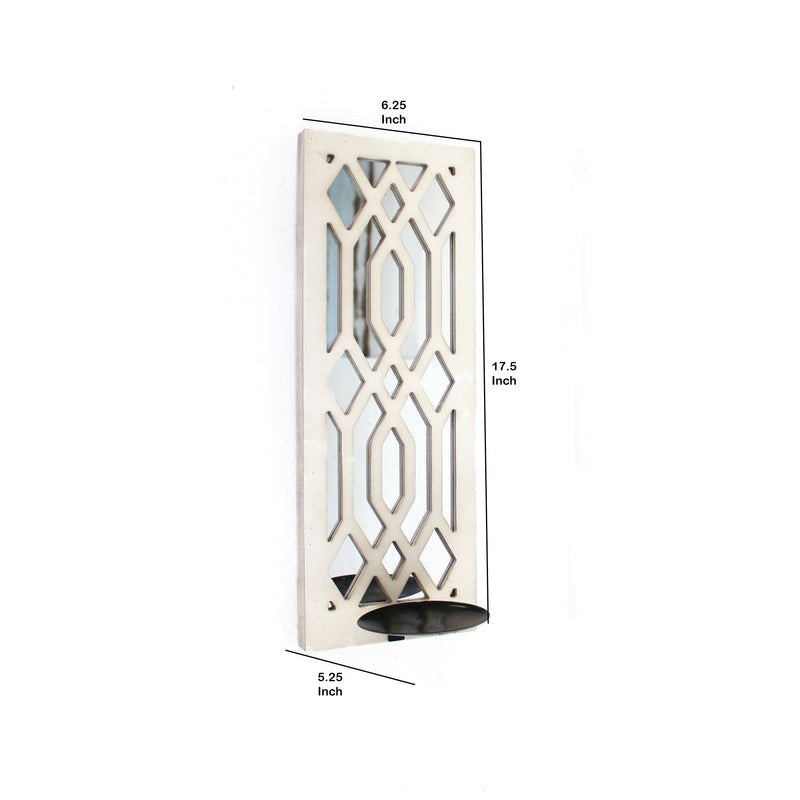 17 Inch Mirrored Wall Art Candle Holder Sconce Lattice Design White-zoom-