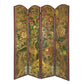 Wooden Double Sided 4 Panel Room Divider with Floral Motifs, Multicolor