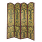 Wooden Double Sided 4 Panel Room Divider with Floral Motifs, Multicolor