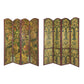 Wooden Double Sided 4 Panel Room Divider with Floral Motifs, Multicolor