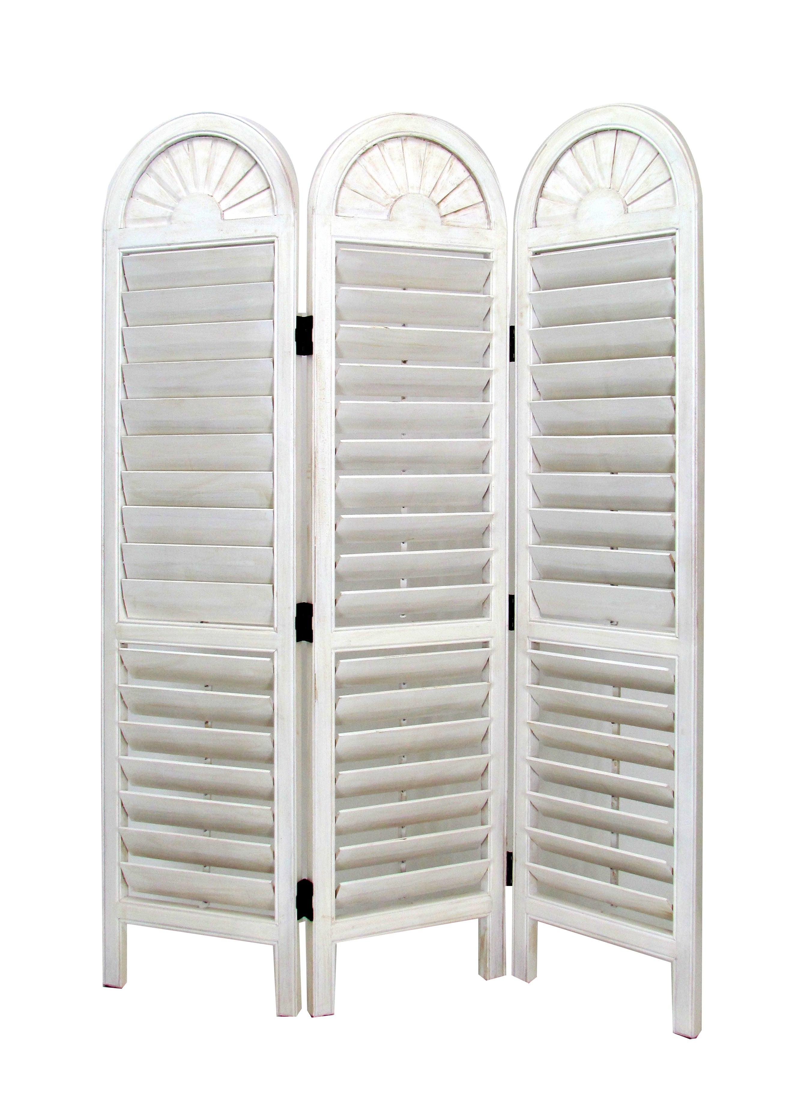 Wooden 3 Panel Room Divider with Slatted Shutter Design, White-zoom-1