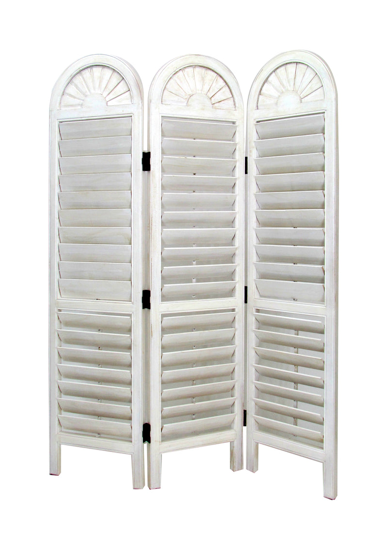 Wooden 3 Panel Room Divider with Slatted Shutter Design, White-zoom-
