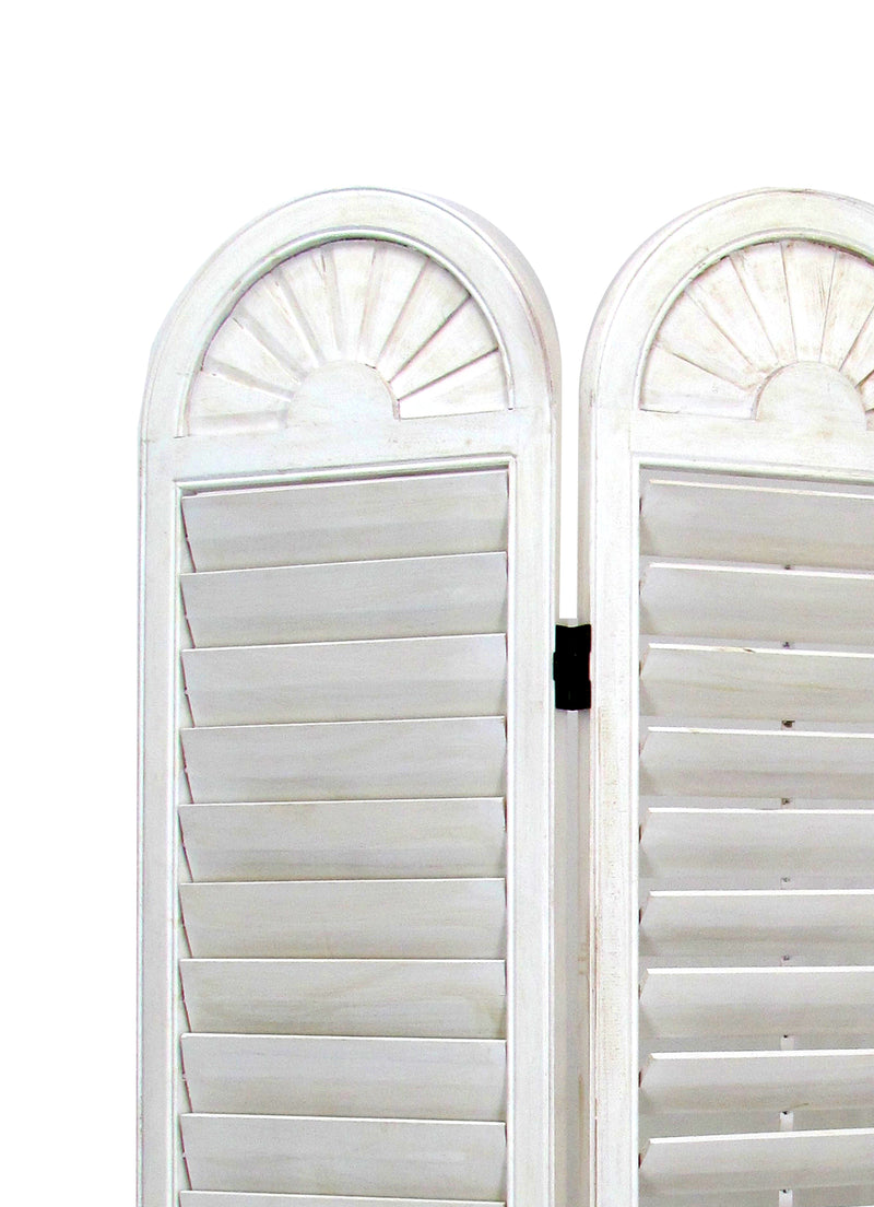 Wooden 3 Panel Room Divider with Slatted Shutter Design, White-zoom-