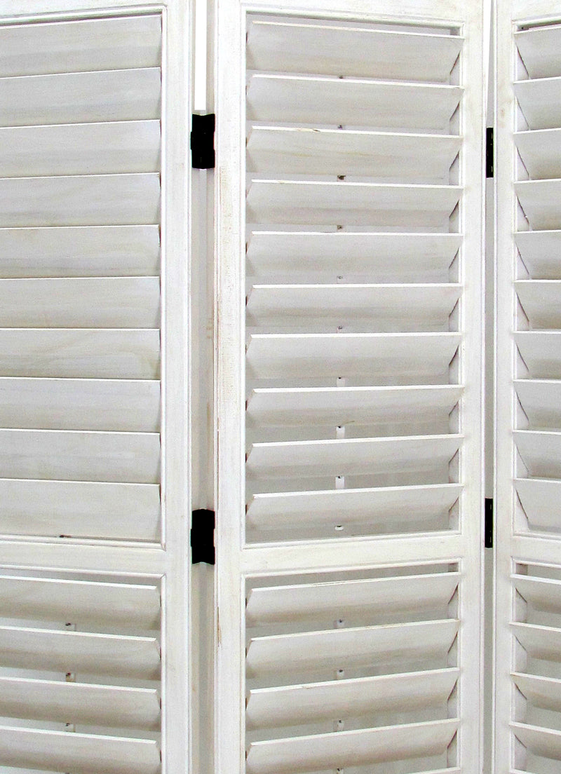 Wooden 3 Panel Room Divider with Slatted Shutter Design, White-zoom-