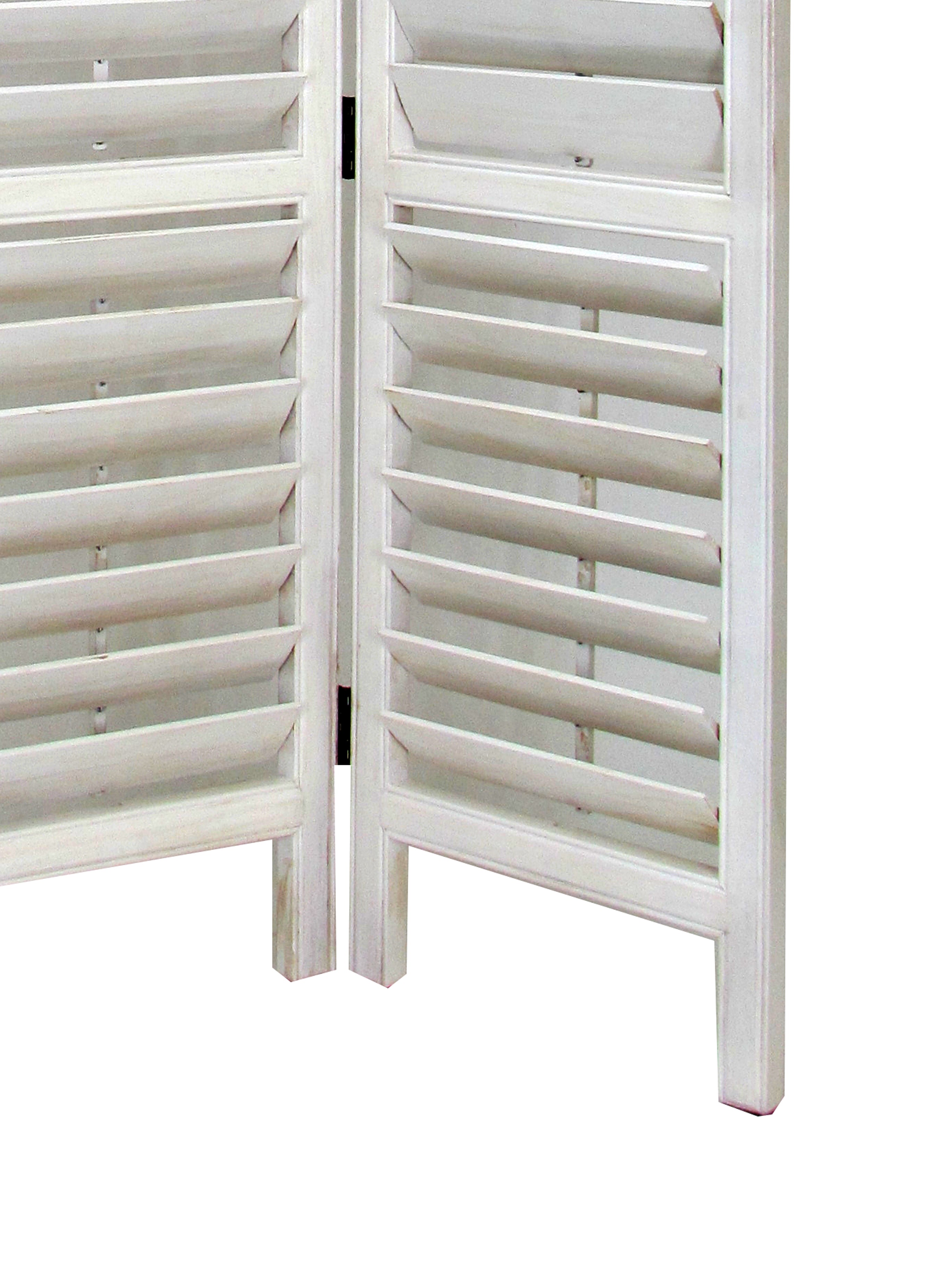 Wooden 3 Panel Room Divider with Slatted Shutter Design, White-zoom-4