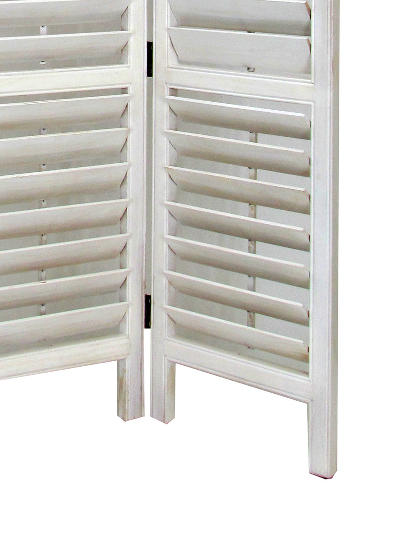 Wooden 3 Panel Room Divider with Slatted Shutter Design, White-zoom-