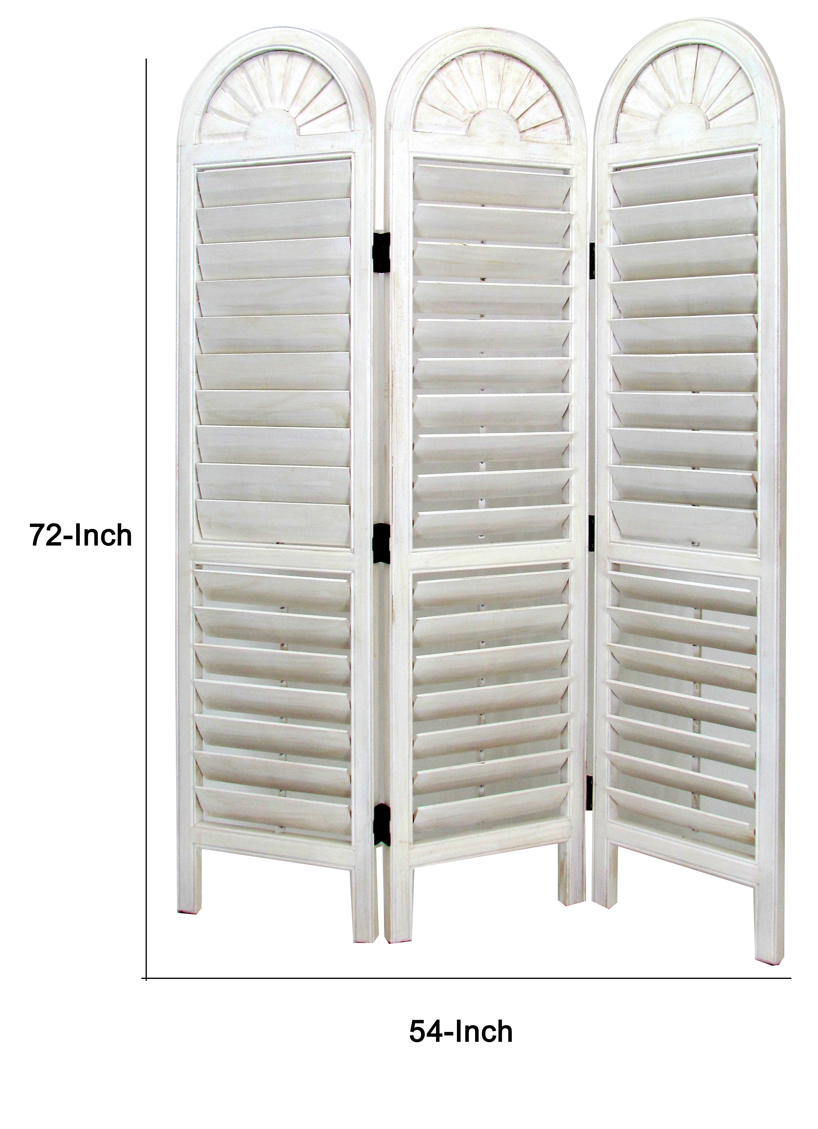 Wooden 3 Panel Room Divider with Slatted Shutter Design, White-zoom-5